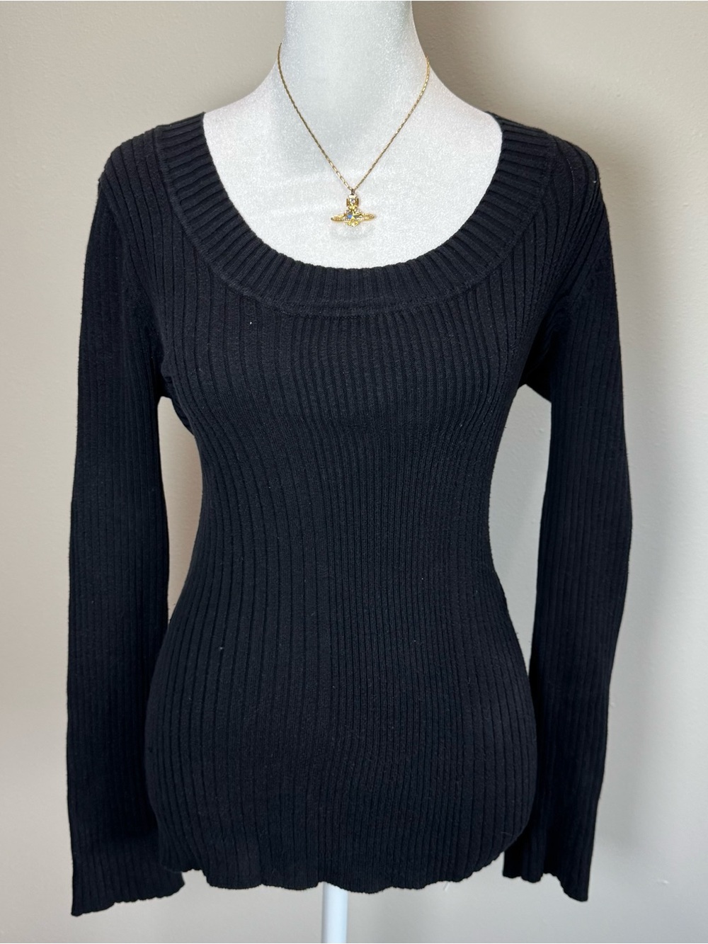 Classic Black Ribbed Scoop Neck Women's Fitted Medium Mall Babe 2000s Sweater